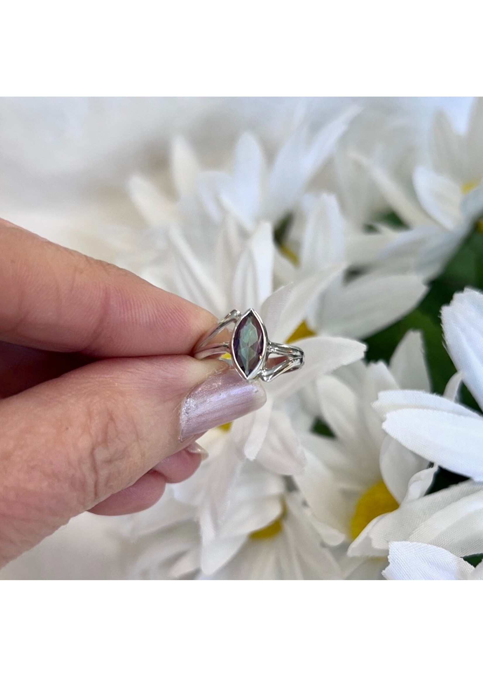 Mystic Fire Topaz Faceted Ring Marquise