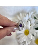 Amethyst Faceted Ring Teardrop Sz 9