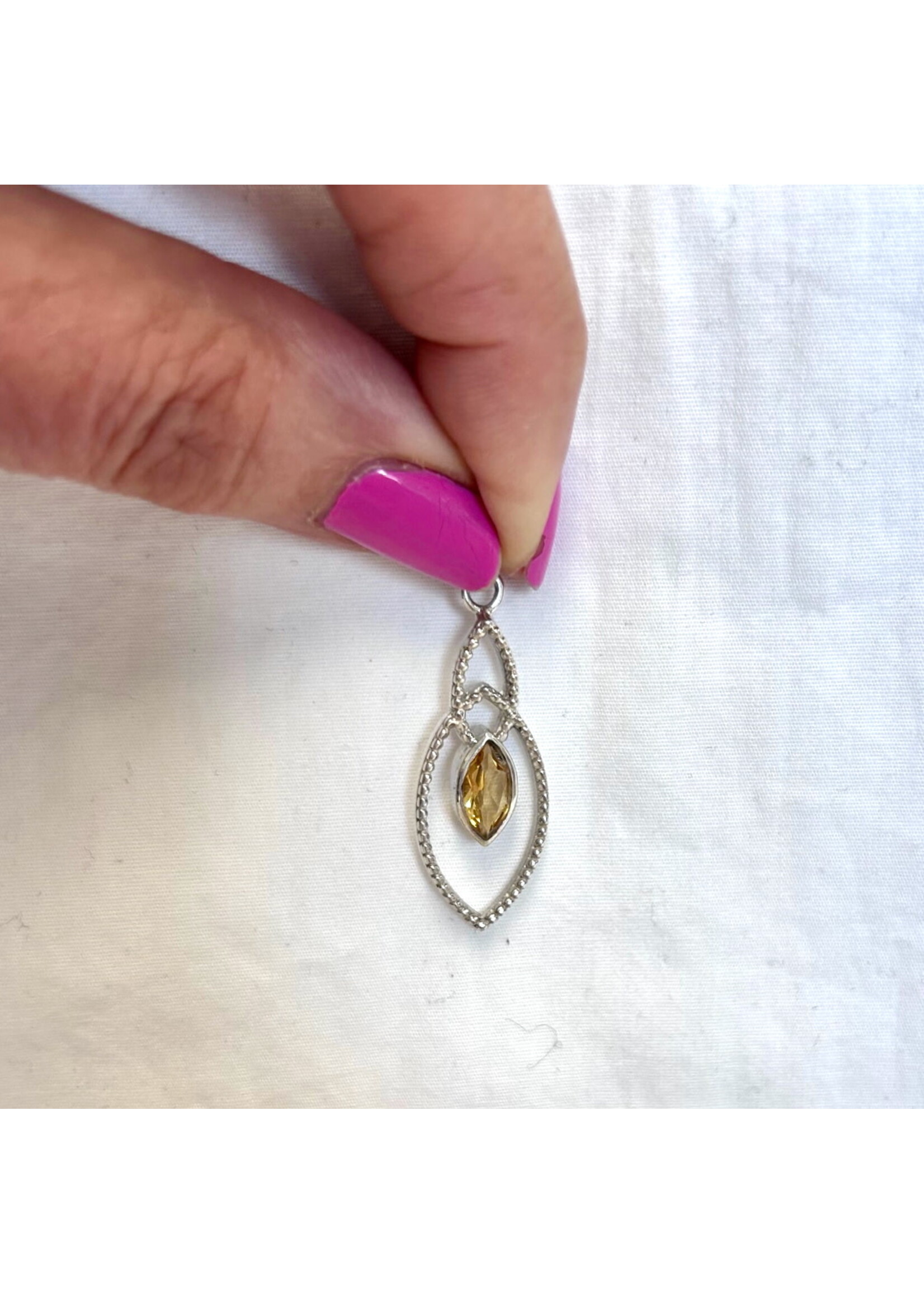 Citrine Faceted Pendants with Textured Silver - Marquise
