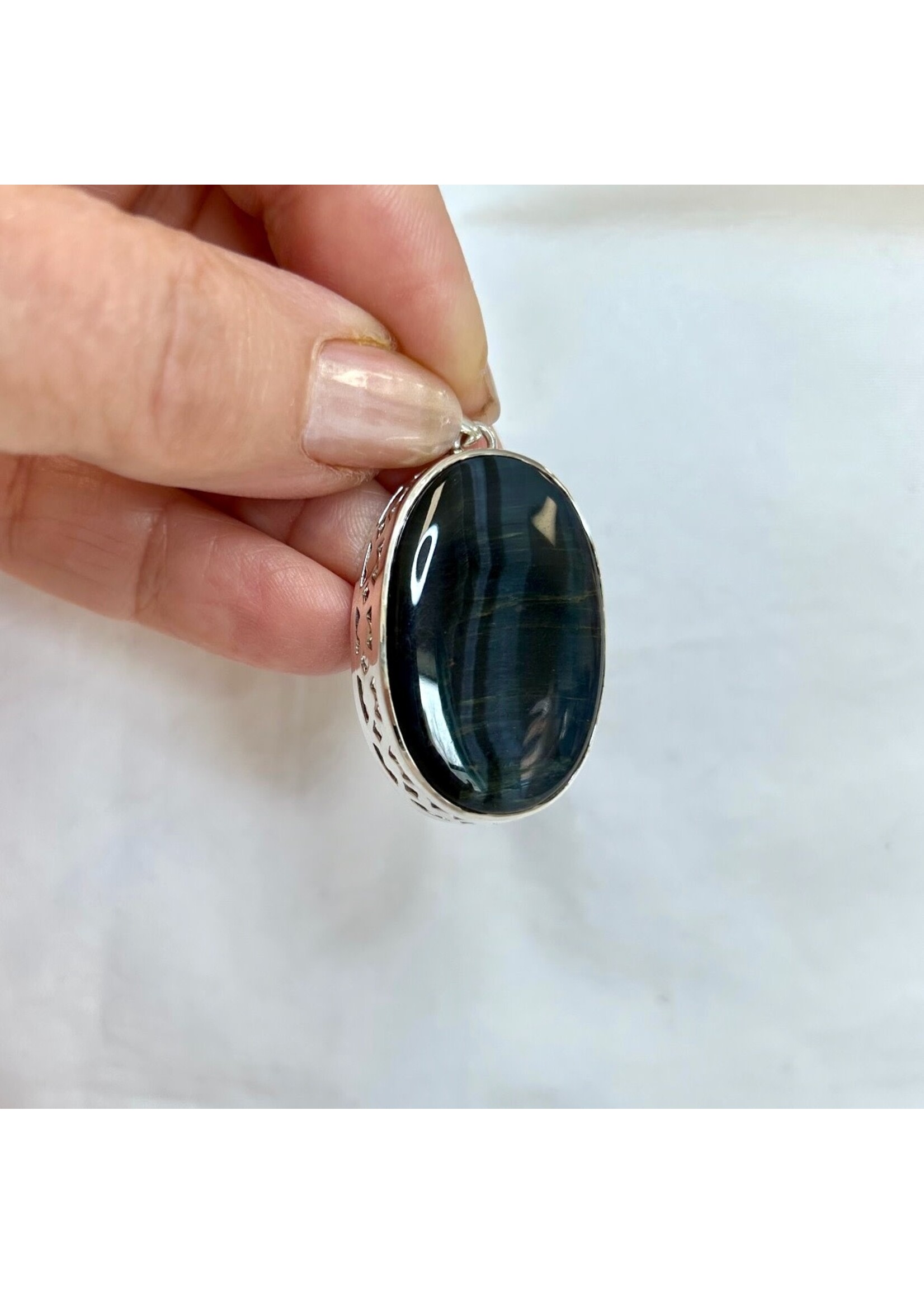 Blue Tiger Eye Cabochon Pendants Oval