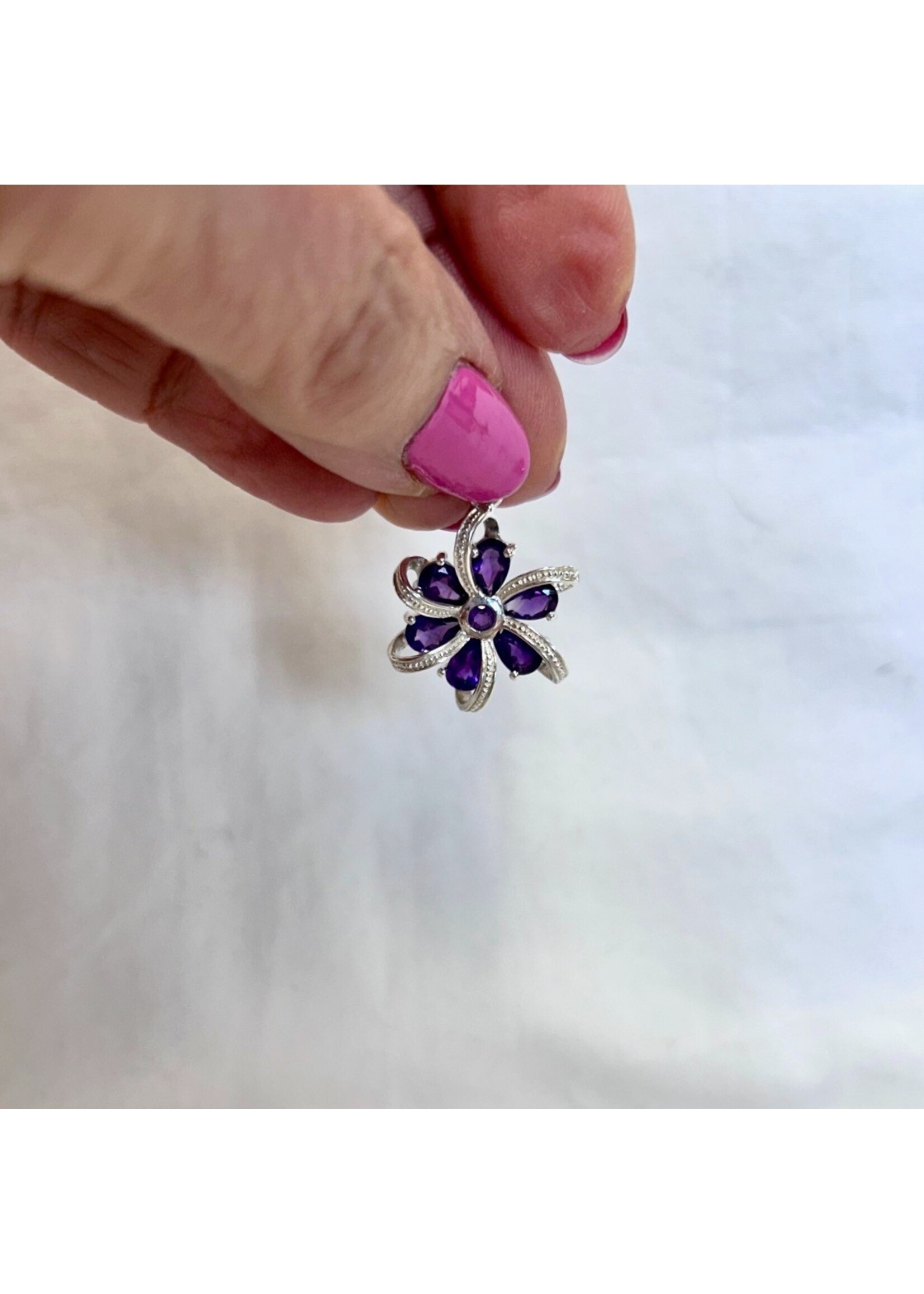 Flower Pendants with Textured Silver