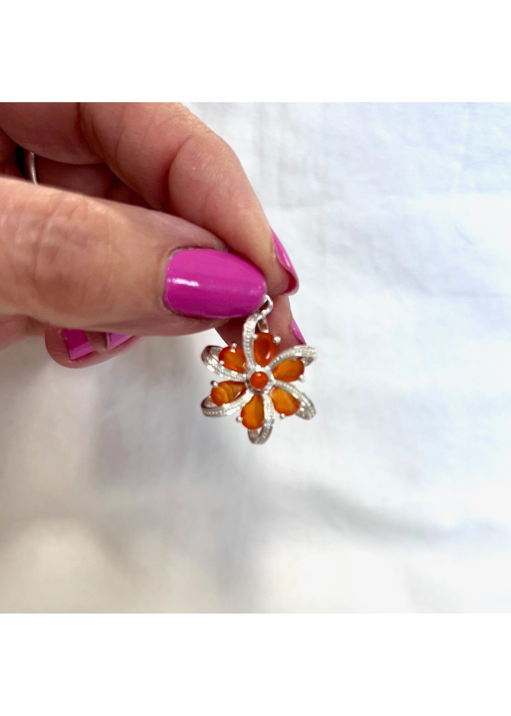 Flower Pendants with Textured Silver
