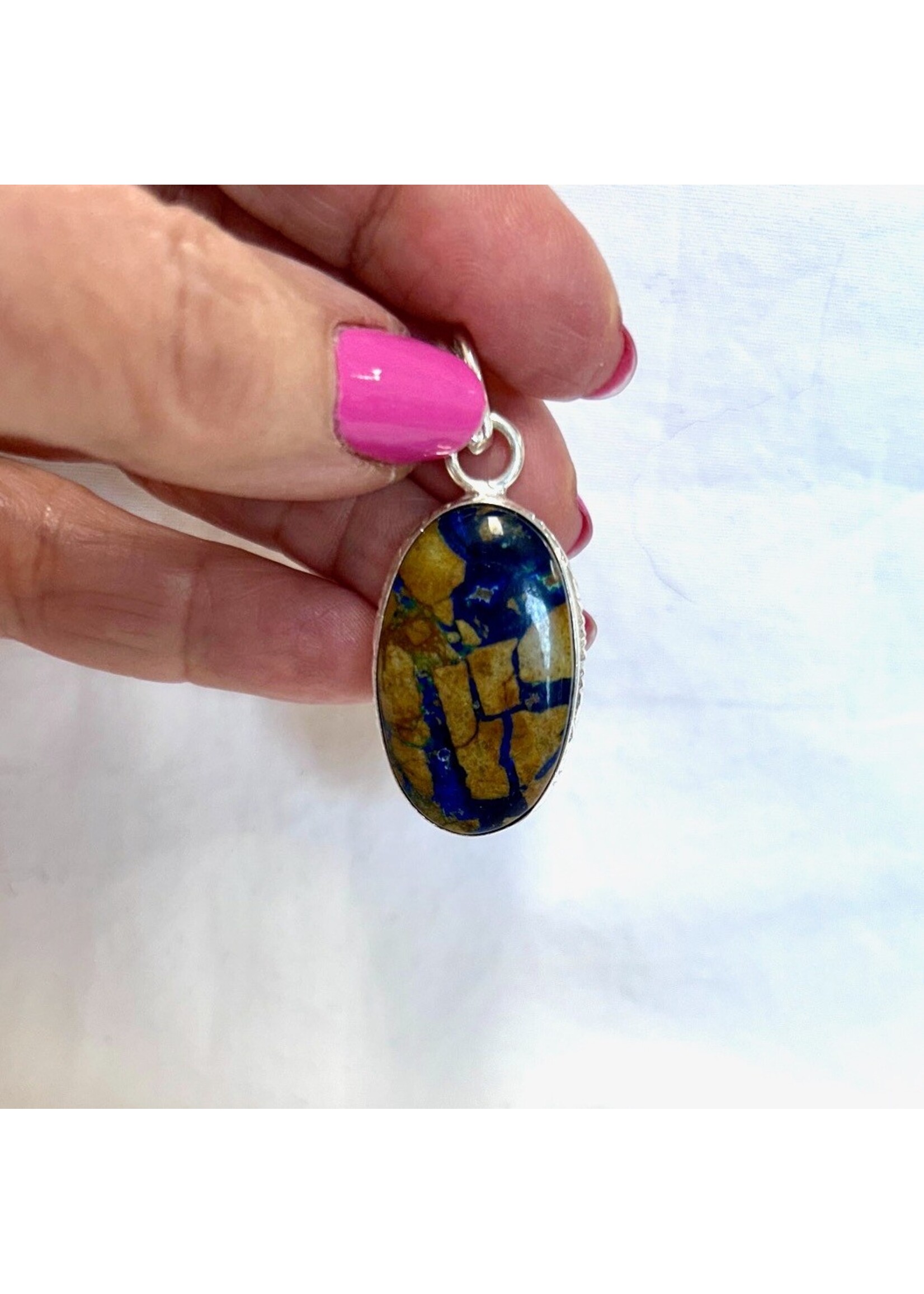 Azurite In Matrix Cabochon Pendants Oval