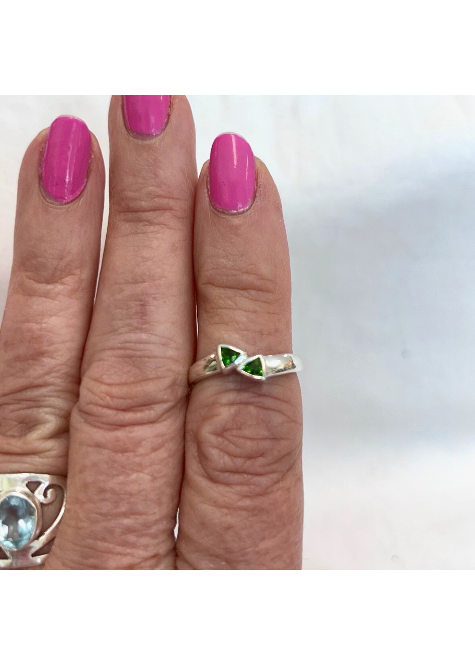 Chrome Diopside Faceted Rings Double Triangles Sz 6