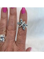 Blue and White Topaz Dragonfly Faceted Ring Sz 6