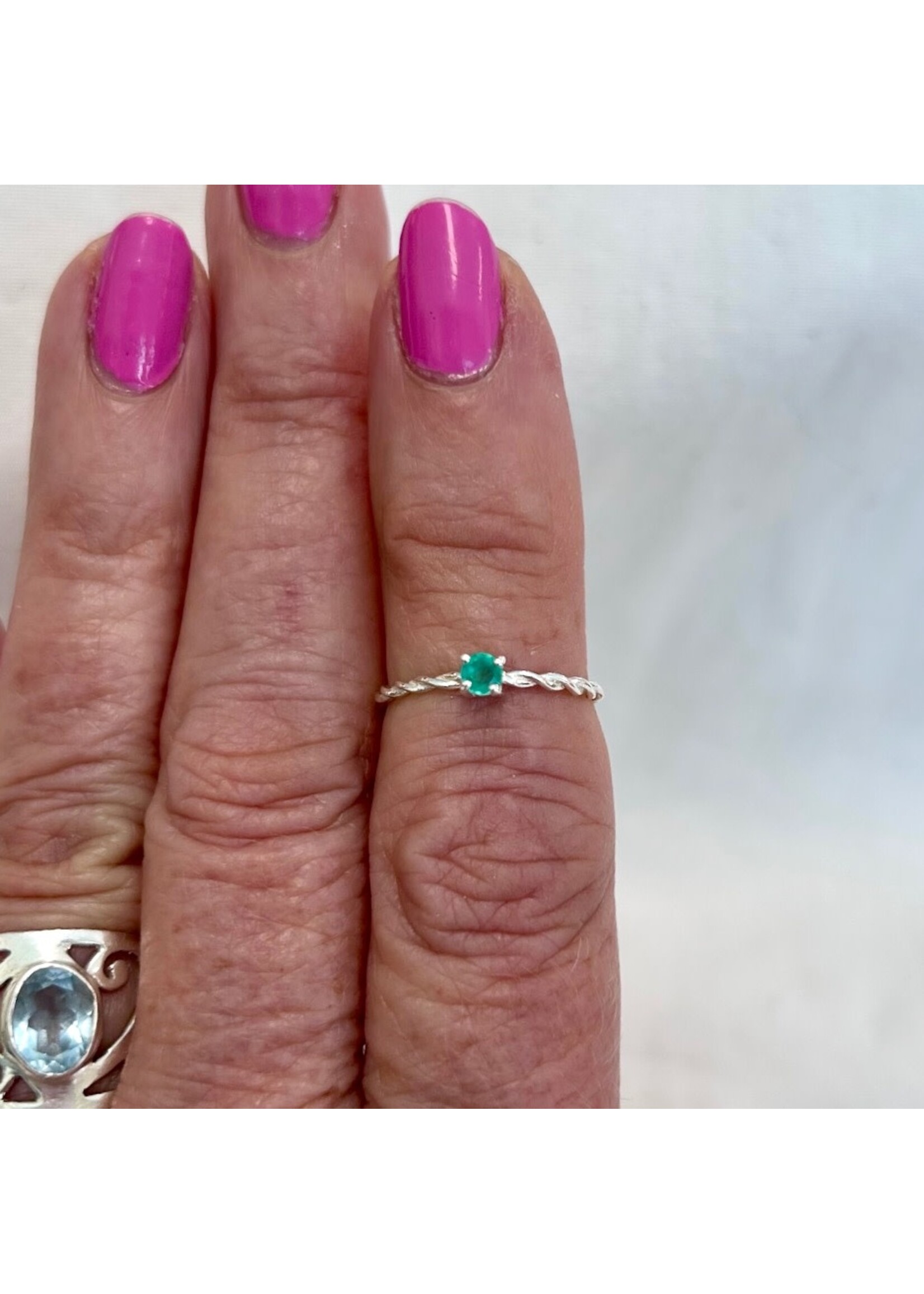 Emerald Faceted Pinky Rings Round Sz 6