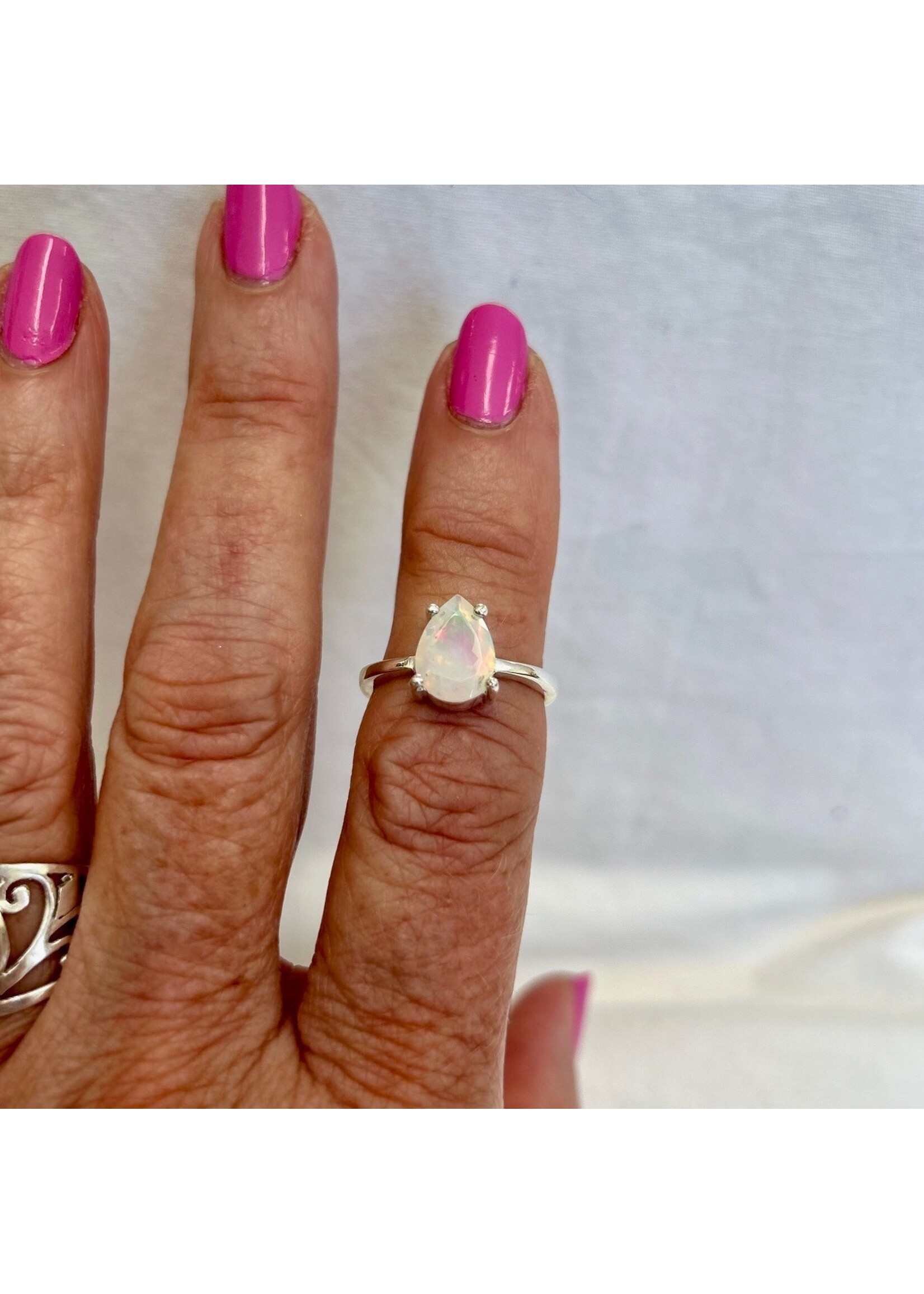 Ethiopian Opal Faceted Rings Teardrop Sz 7