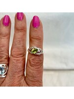 Peridot Faceted Filigree RIngs Teardrop Sz 7