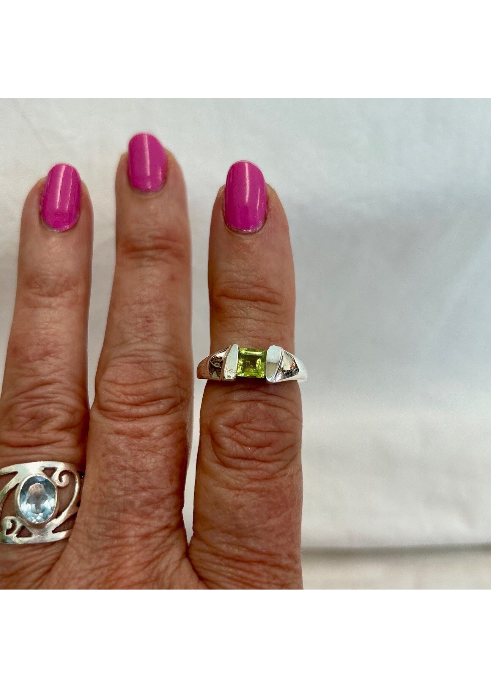 Peridot Faceted Rings Square Sz 6