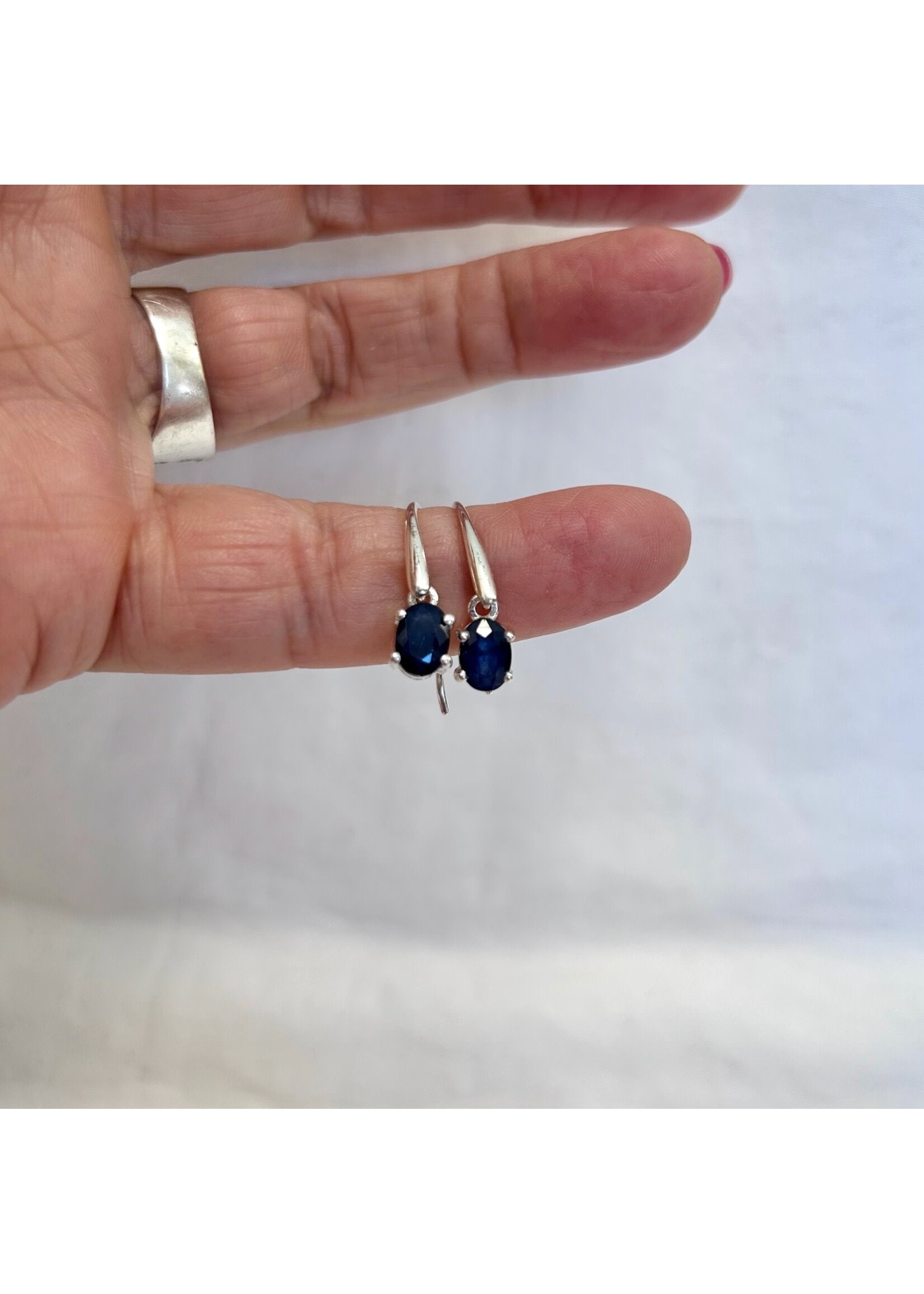 Blue Sapphire Faceted Earrings Oval
