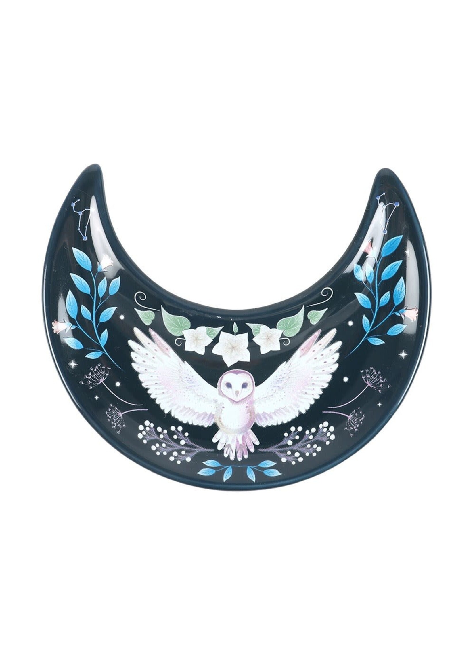 Crescent Moon Night Owl Ceramic Trinket Dish