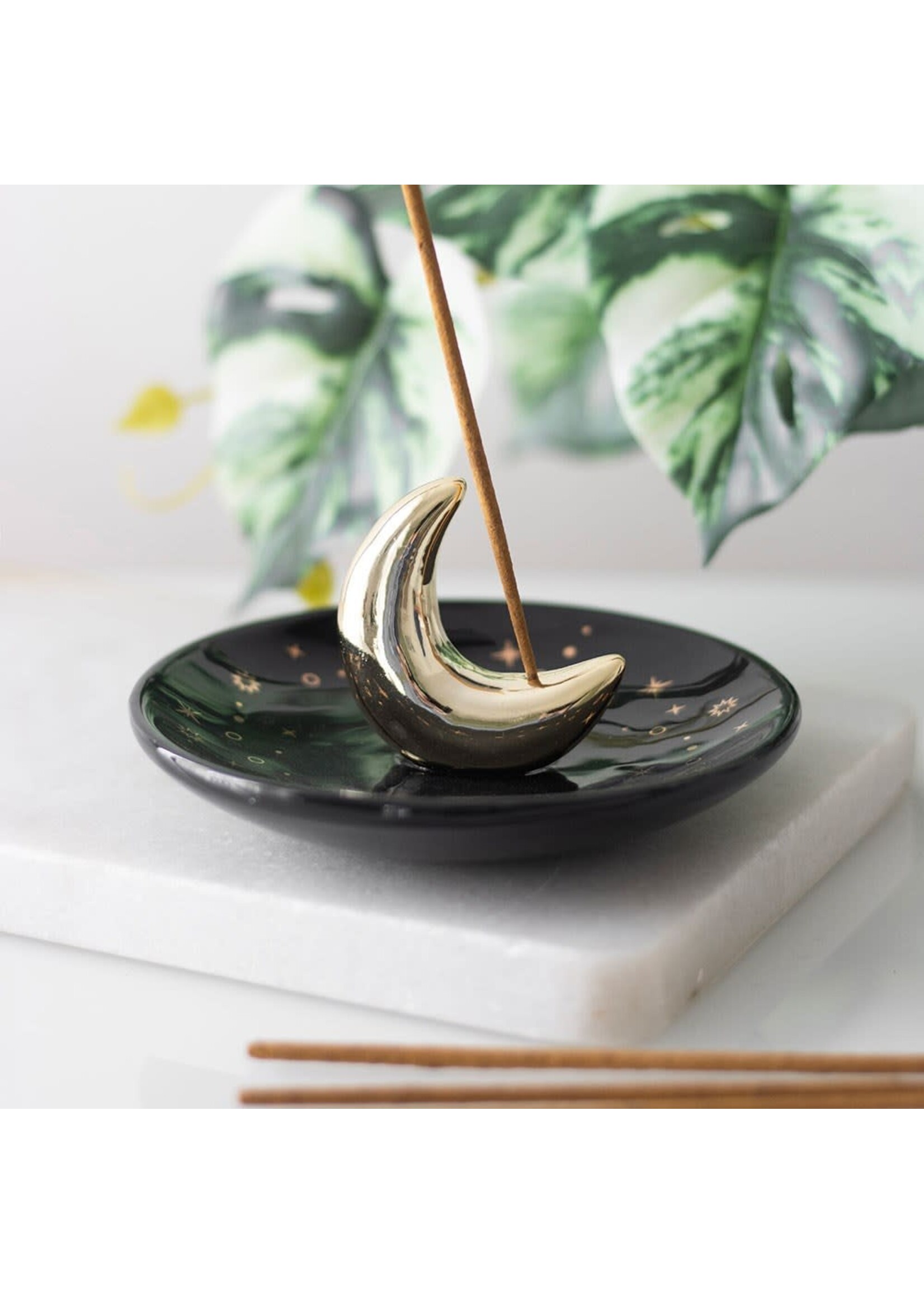 Gold Crescent Moon Ceramic Incense Burner (box)