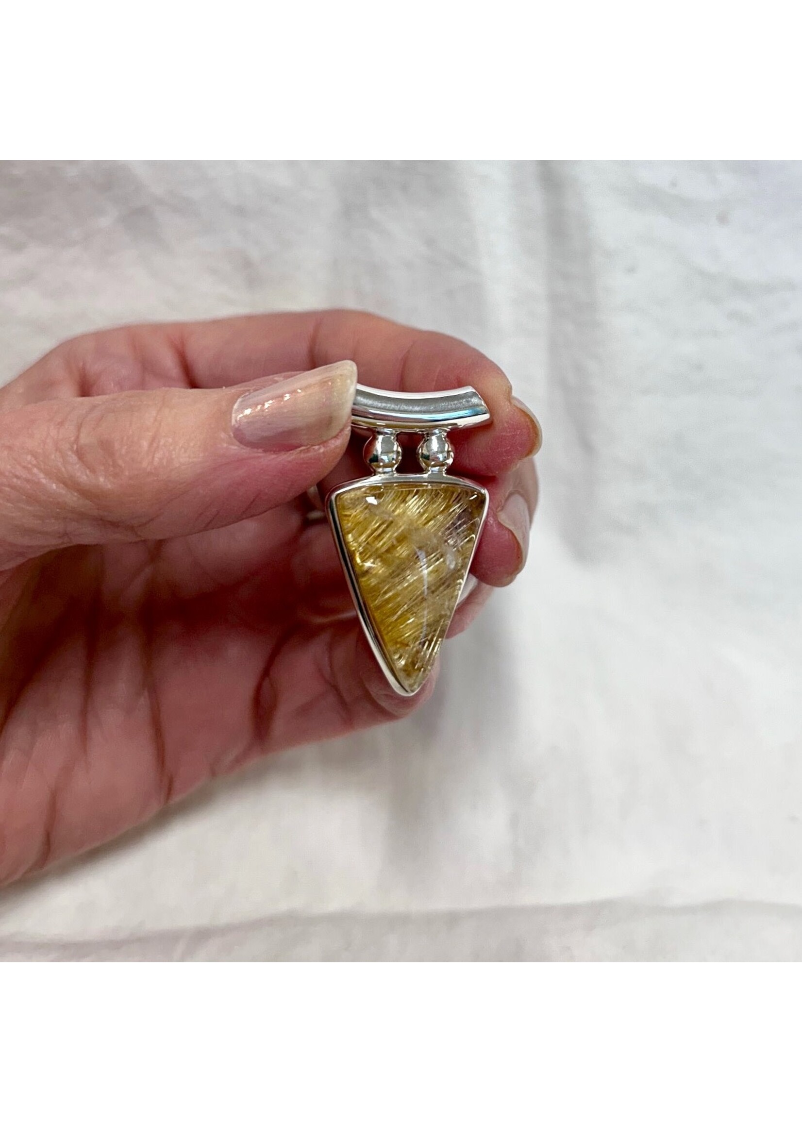 Rutilated Quartz Cabochon Pendant Triangle