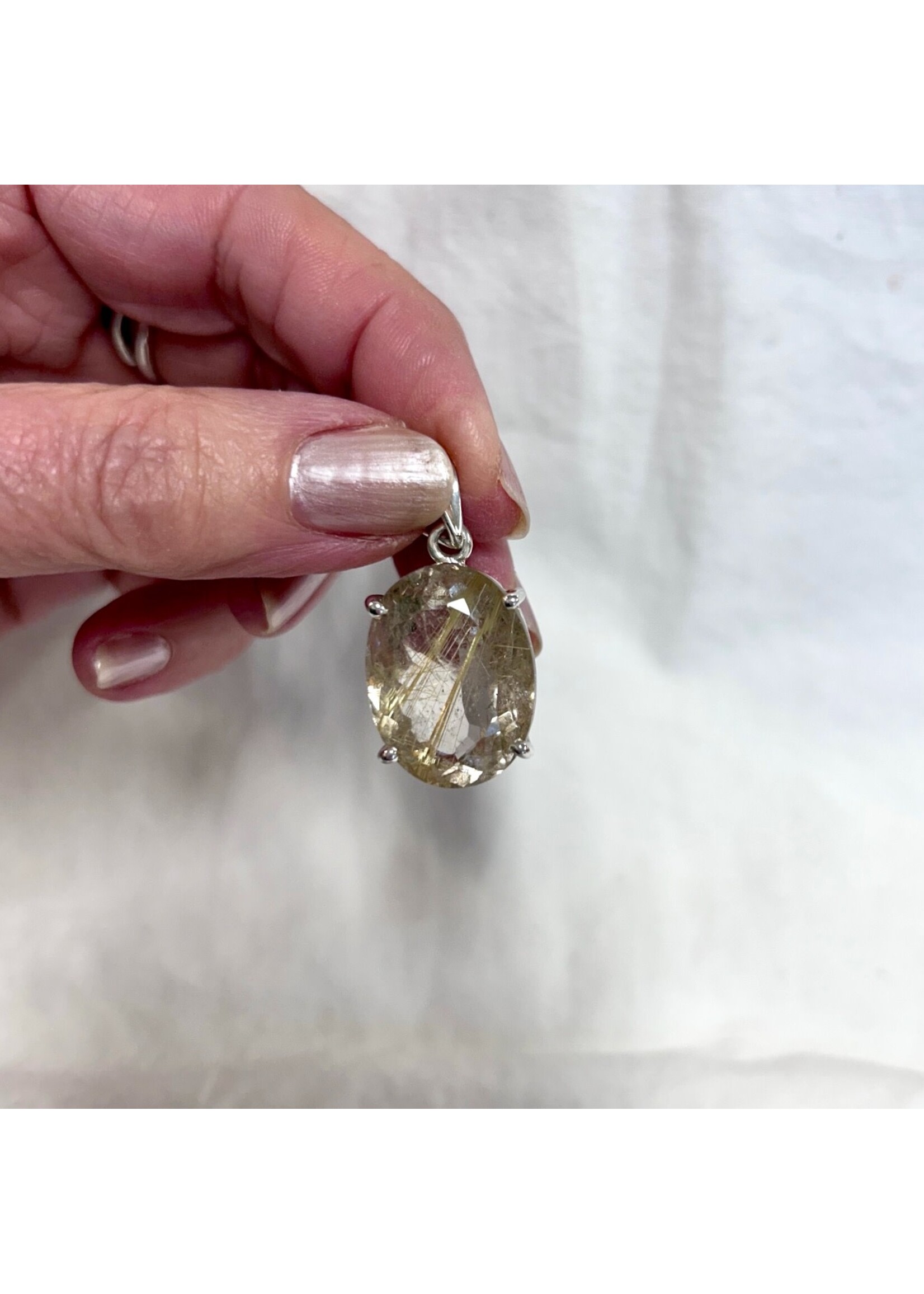 Rutilated Quartz Faceted Pendant Oval