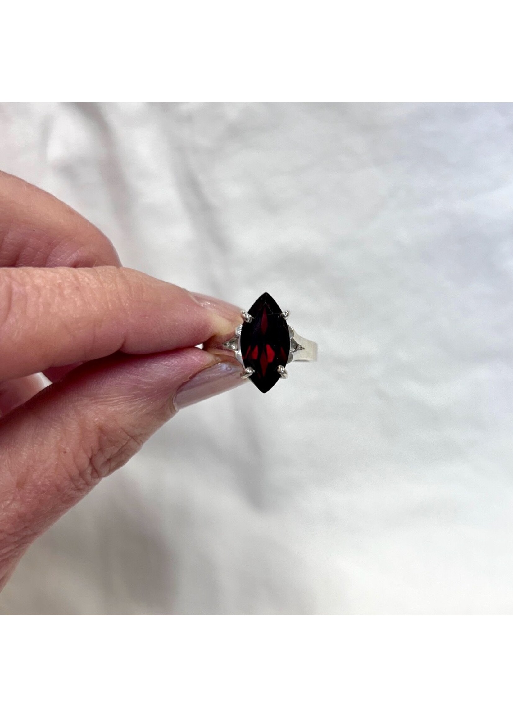 Garnet Faceted Ring Marquise Sz 7.75