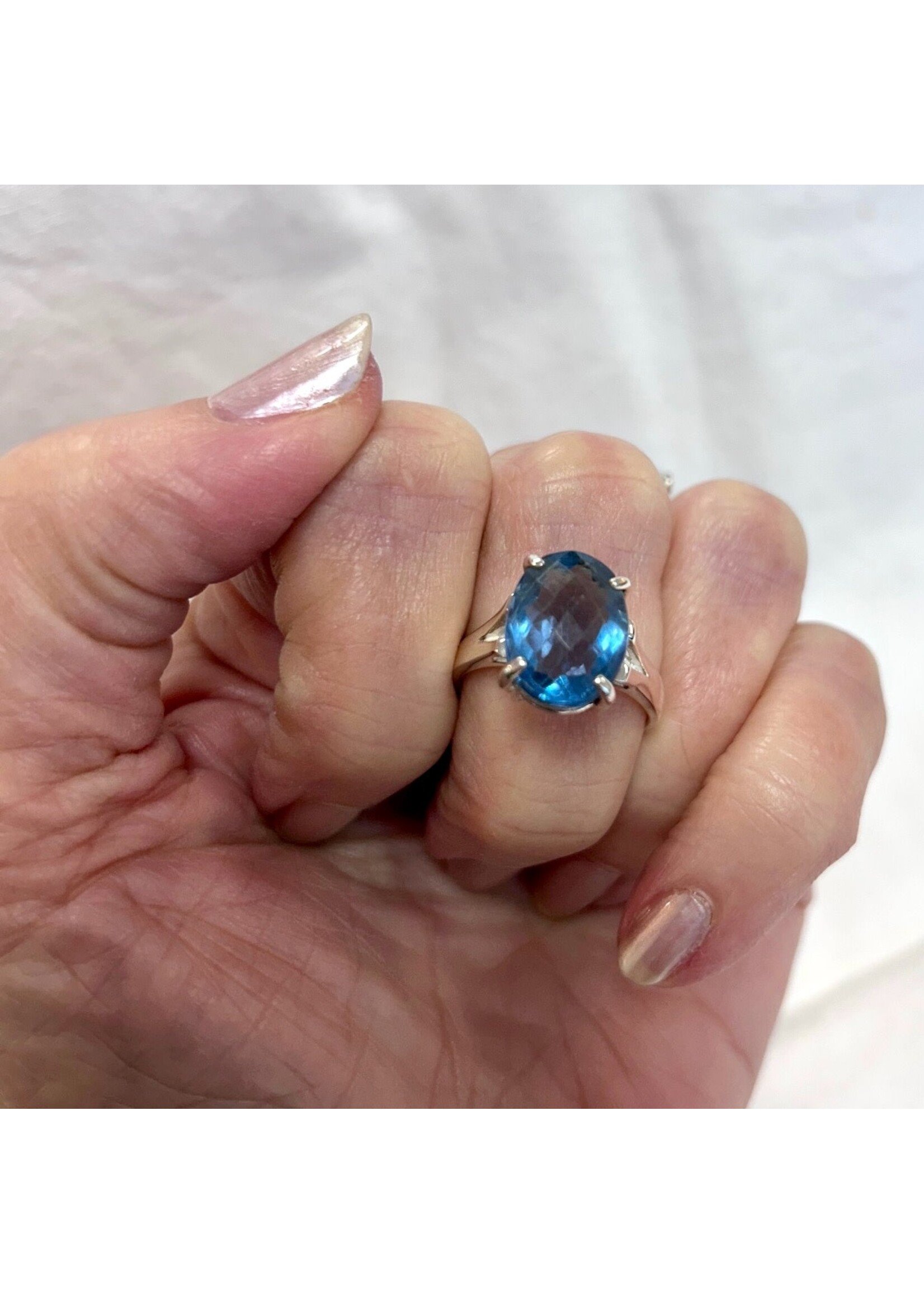 Blue Fluorite Faceted Ring Oval Sz 7.75