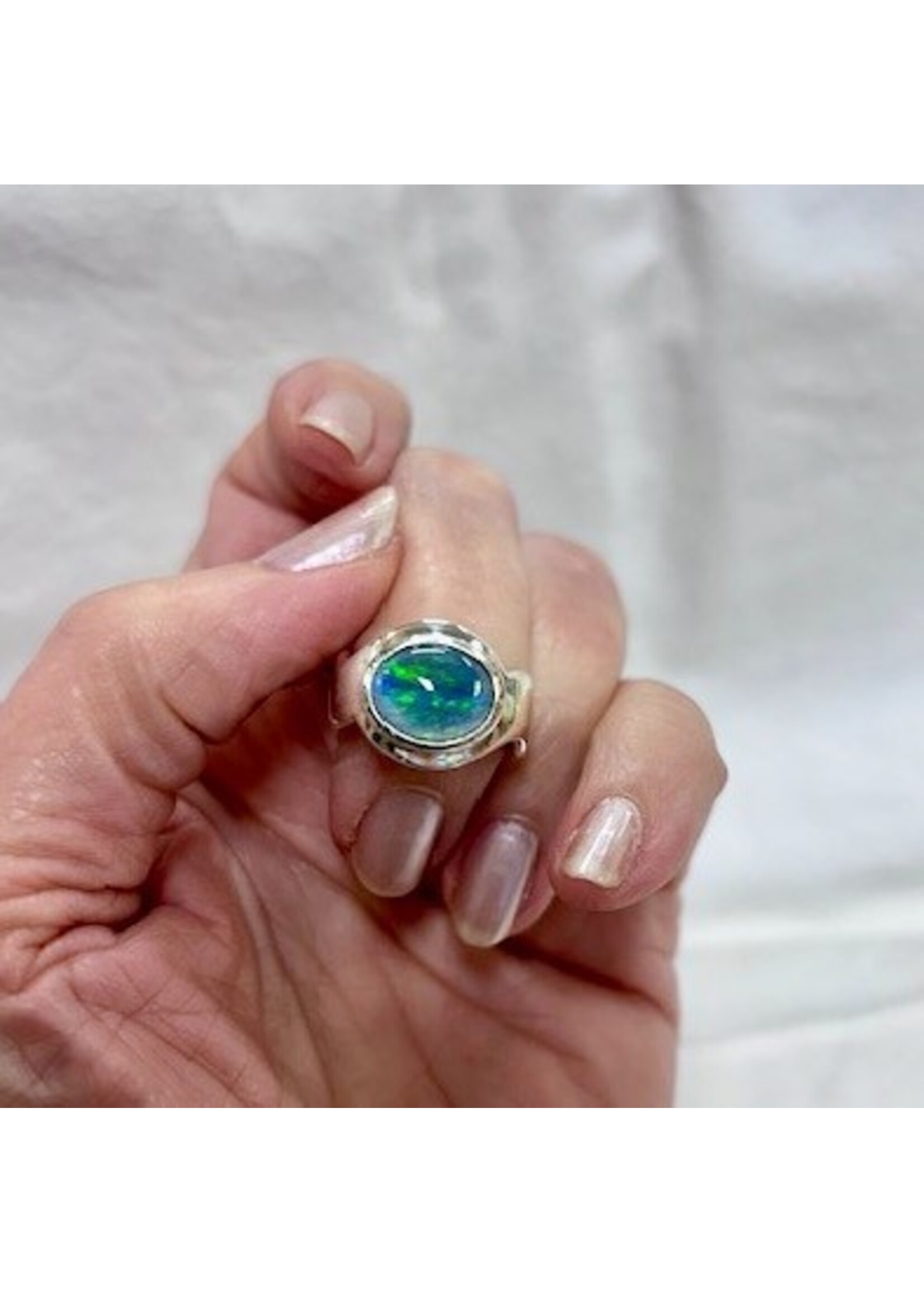 Australian Blue Opal Cabochon Ring