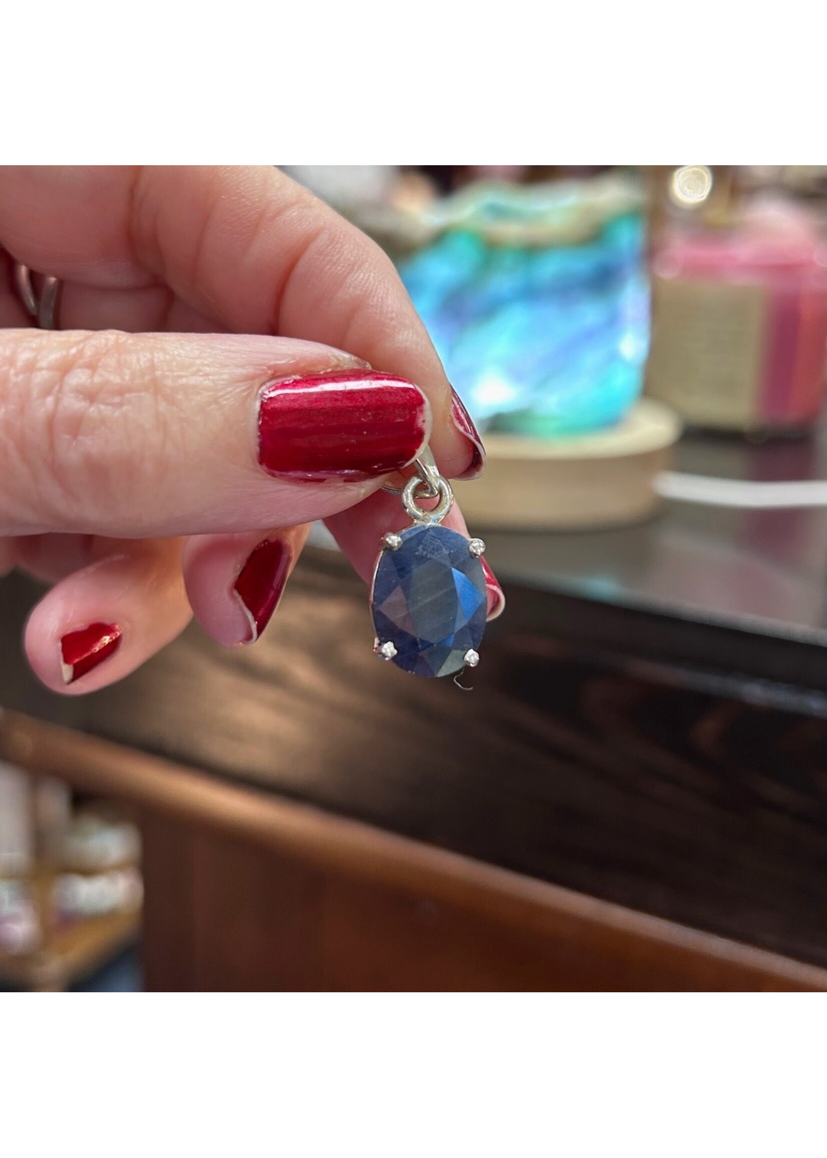 Blue Sapphire Faceted Pendants Oval
