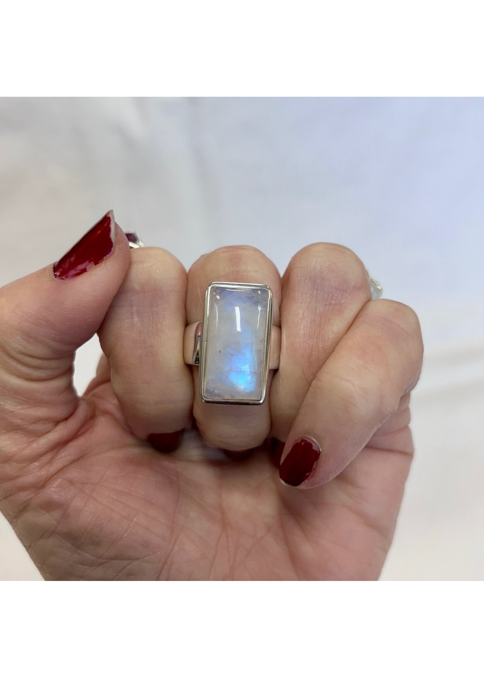 Rainbow Moonstone Cabochon Rings Rectangle Sz 8.75