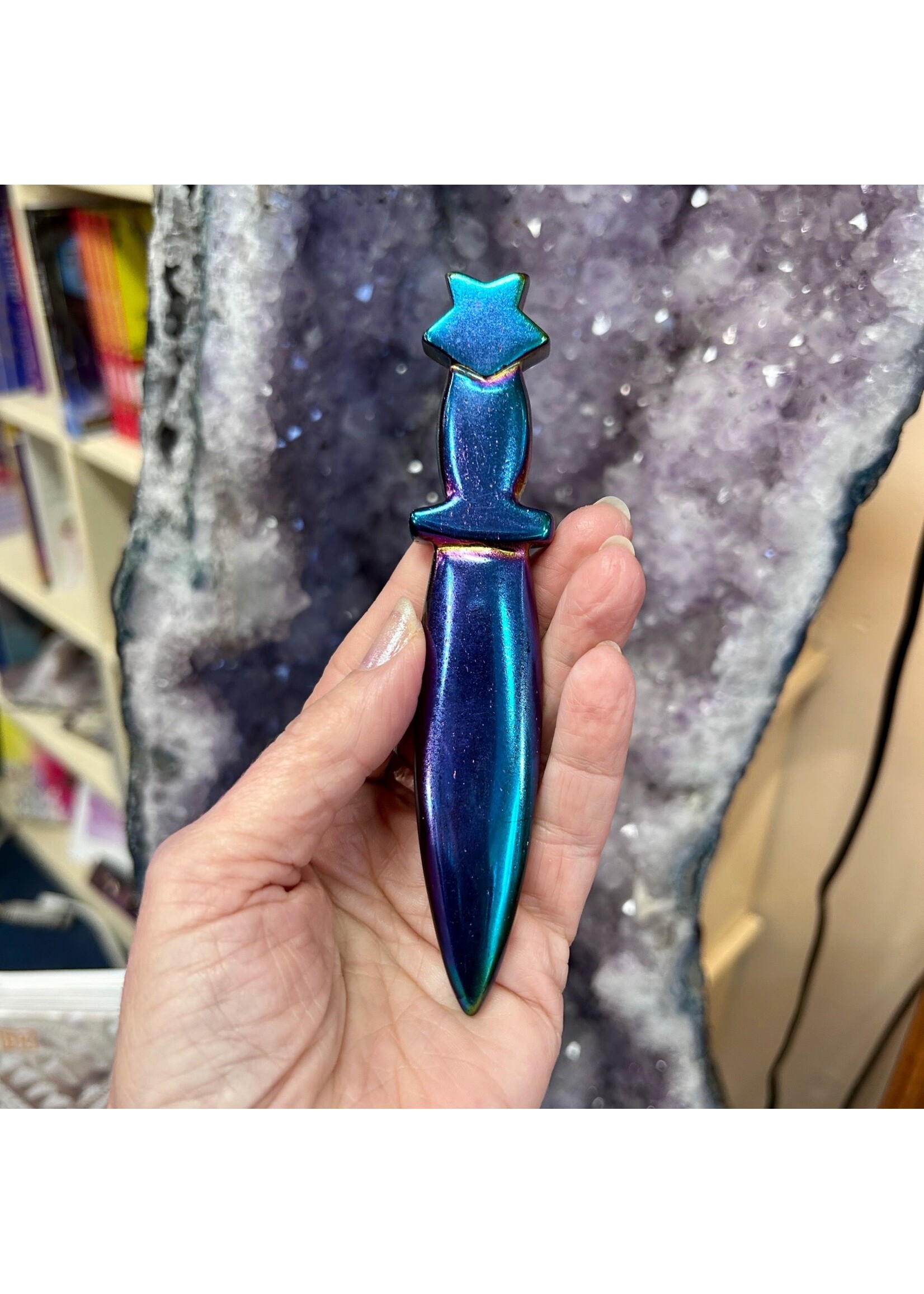 Titanium Aura Obsidian Athame