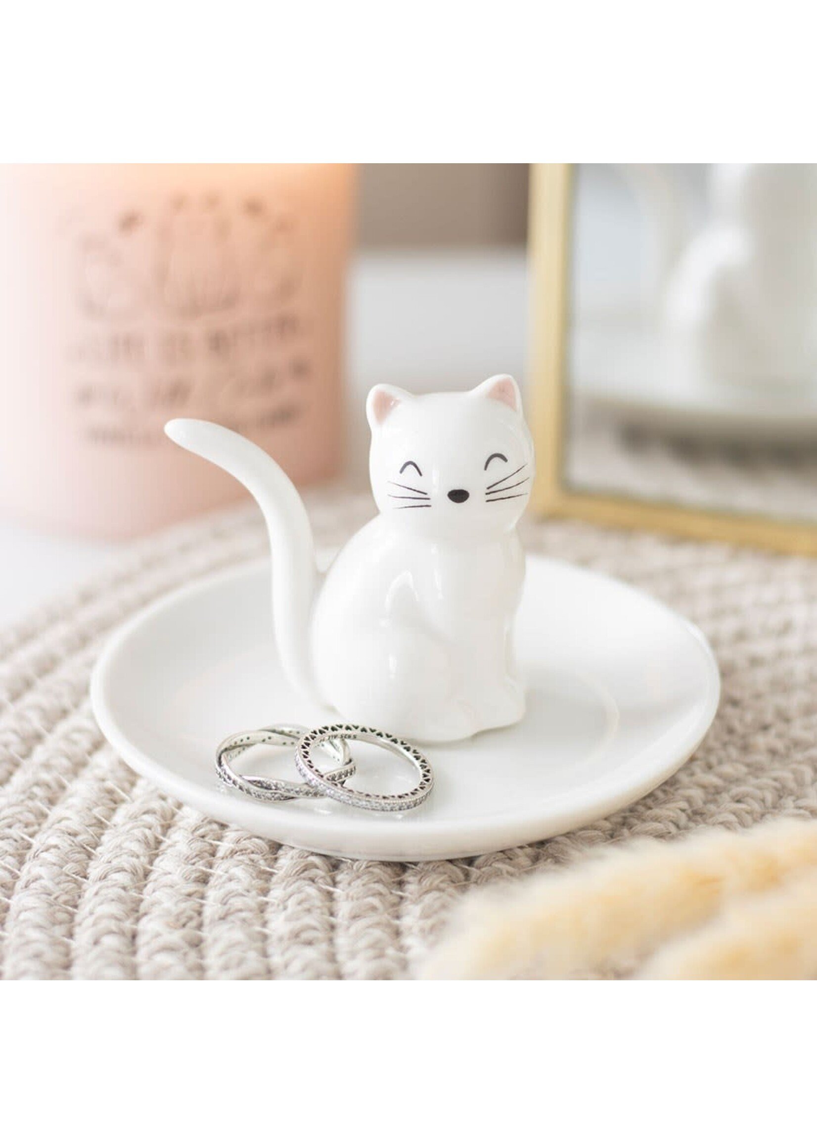 White Cat Ceramic Trinket Dish