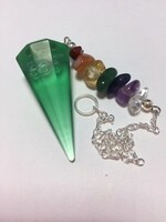 Green Obsidian (lab grown) Pendulum w Chakra Stones