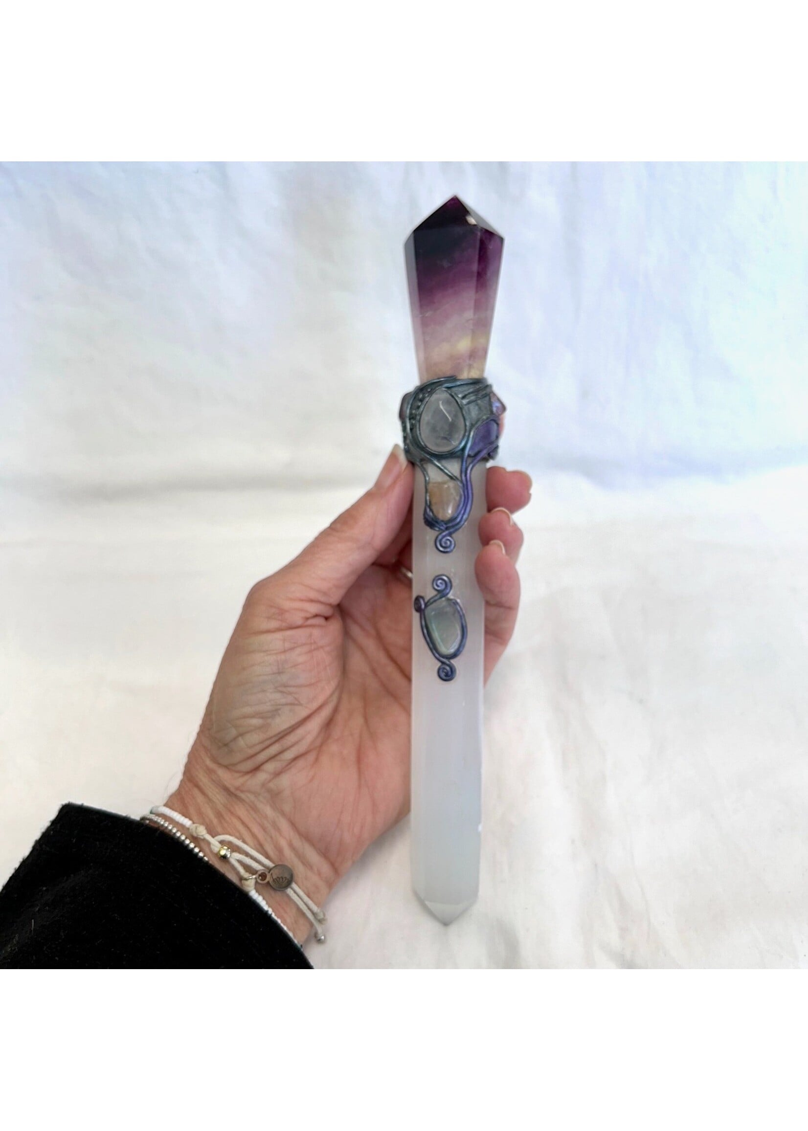 Fluorite with Selenite Goddess Wand