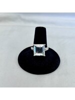 White Aquamarine Faceted Rings Square sz 8.75