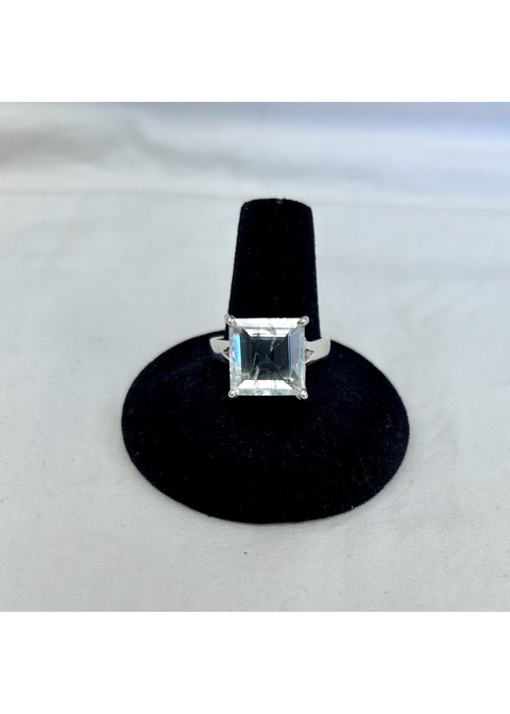 White Aquamarine Faceted Rings Square sz 8.75