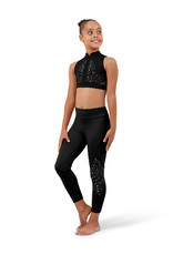 Bloch / Mirella Flower Vine Zip Front Mock Neck Crop Top (CZ9355)