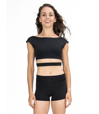 Body Wrappers Recycled Poly Cap Sleeve Side Band Crop Top (31809)