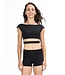 Body Wrappers Recycled Poly Cap Sleeve Side Band Crop Top (31809)