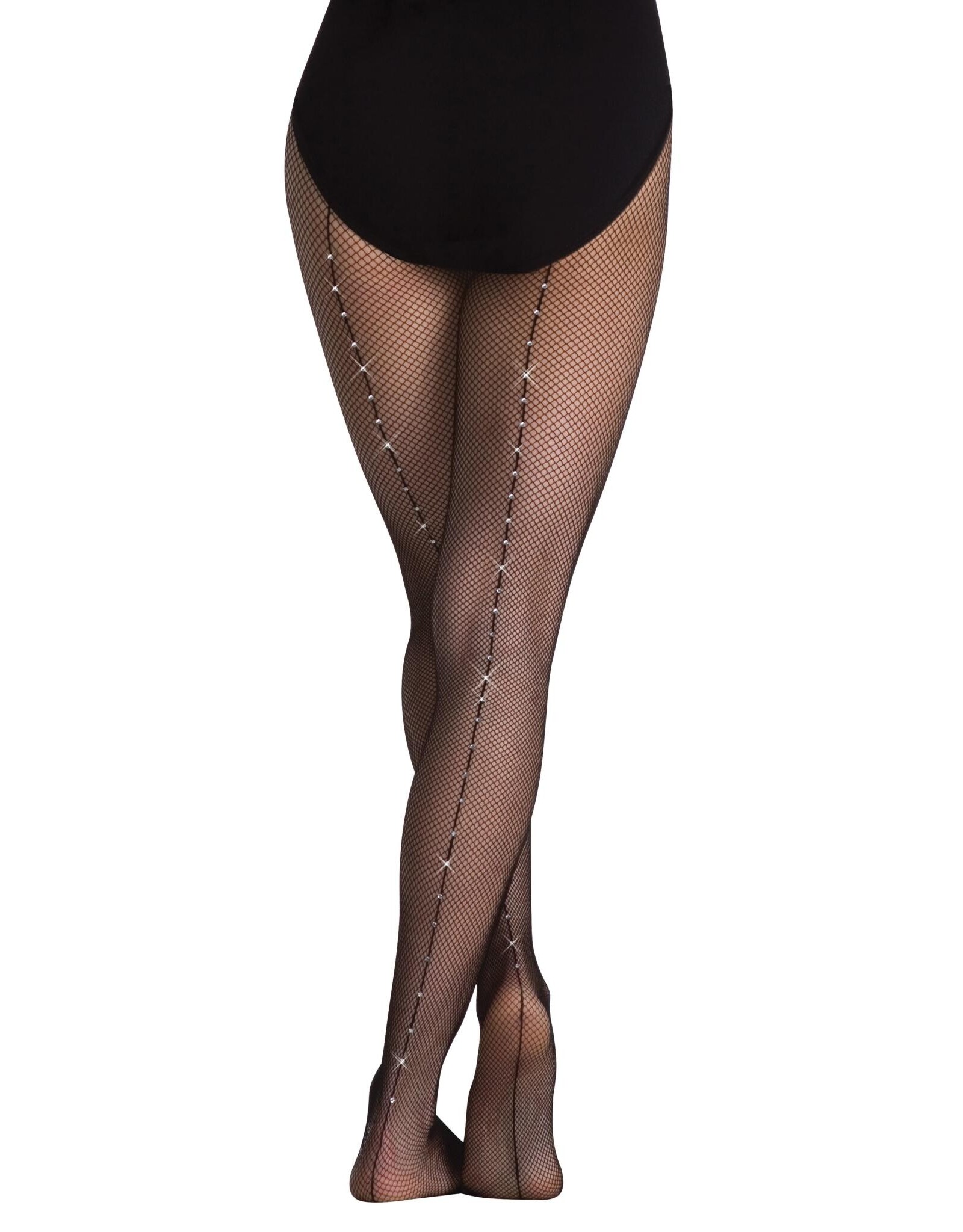 Body Wrappers TotalSTRETCH Seamed Rhinestone Fishnet Tights (A64)