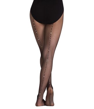 Body Wrappers TotalSTRETCH Seamed Rhinestone Fishnet Tights (A64)