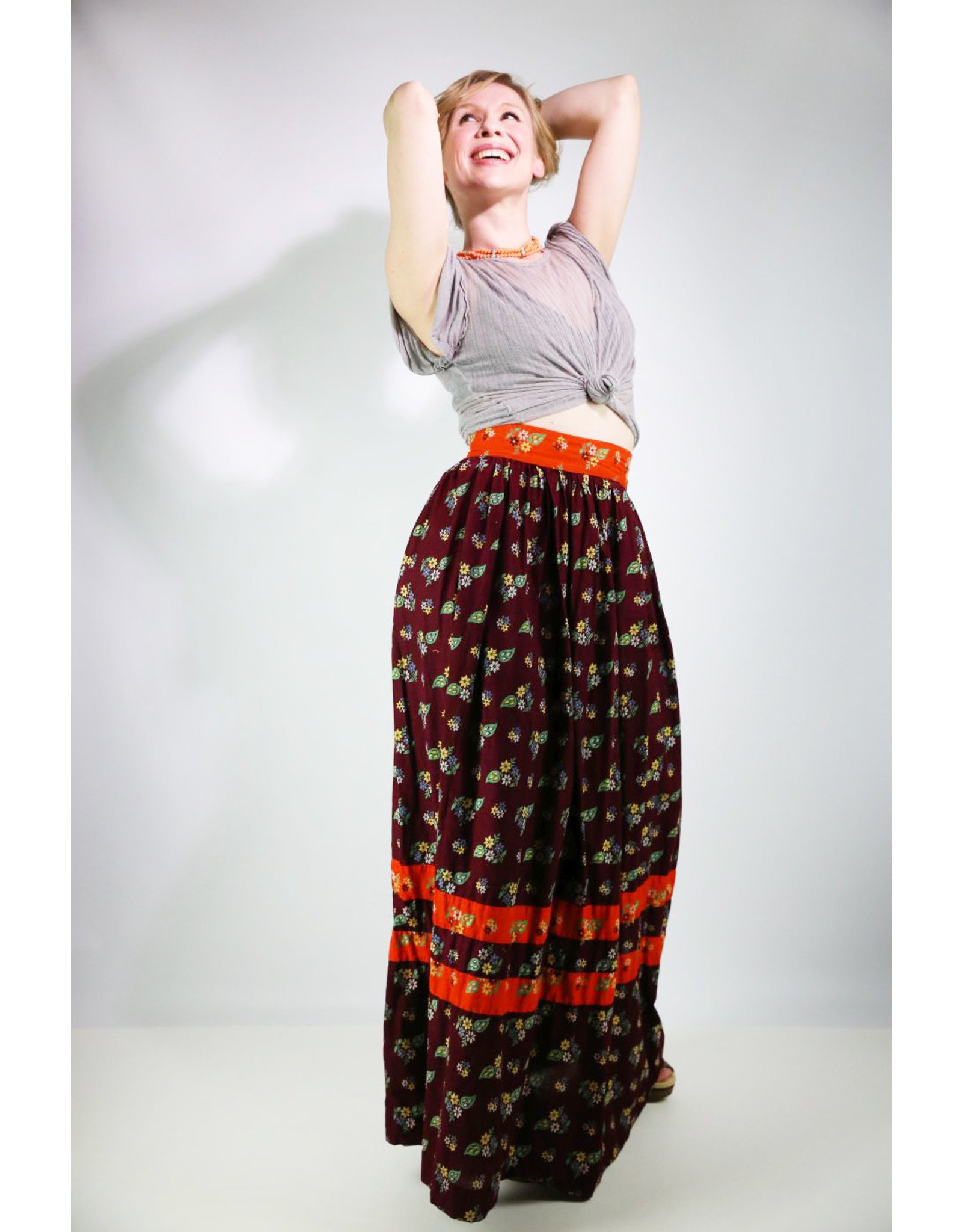 orange floral maxi skirt