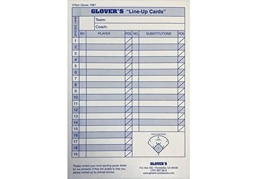 Glovers 25 Game Lineup Card 