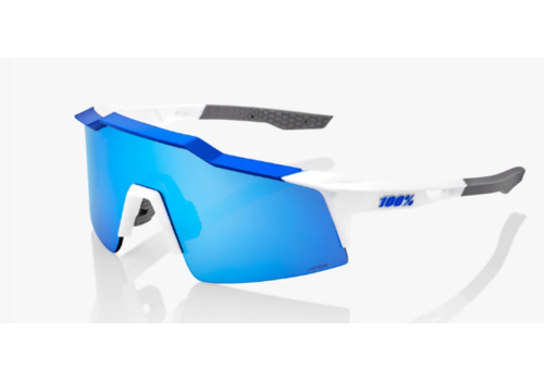 100% Speedcraft SL Matte White/Metallic Blue HiPER Blue Multilayer Mirror Lens 