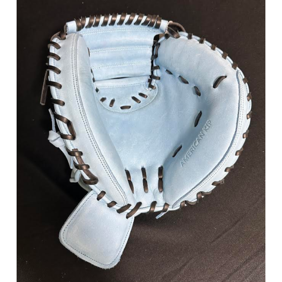 Custom Catchers Mitt Baby Blue/Black American Kip 34 In