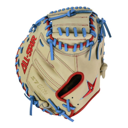 S7 Elite Pro Travel Catchers Mitt 33in Tan/Red/Sky Blue 
