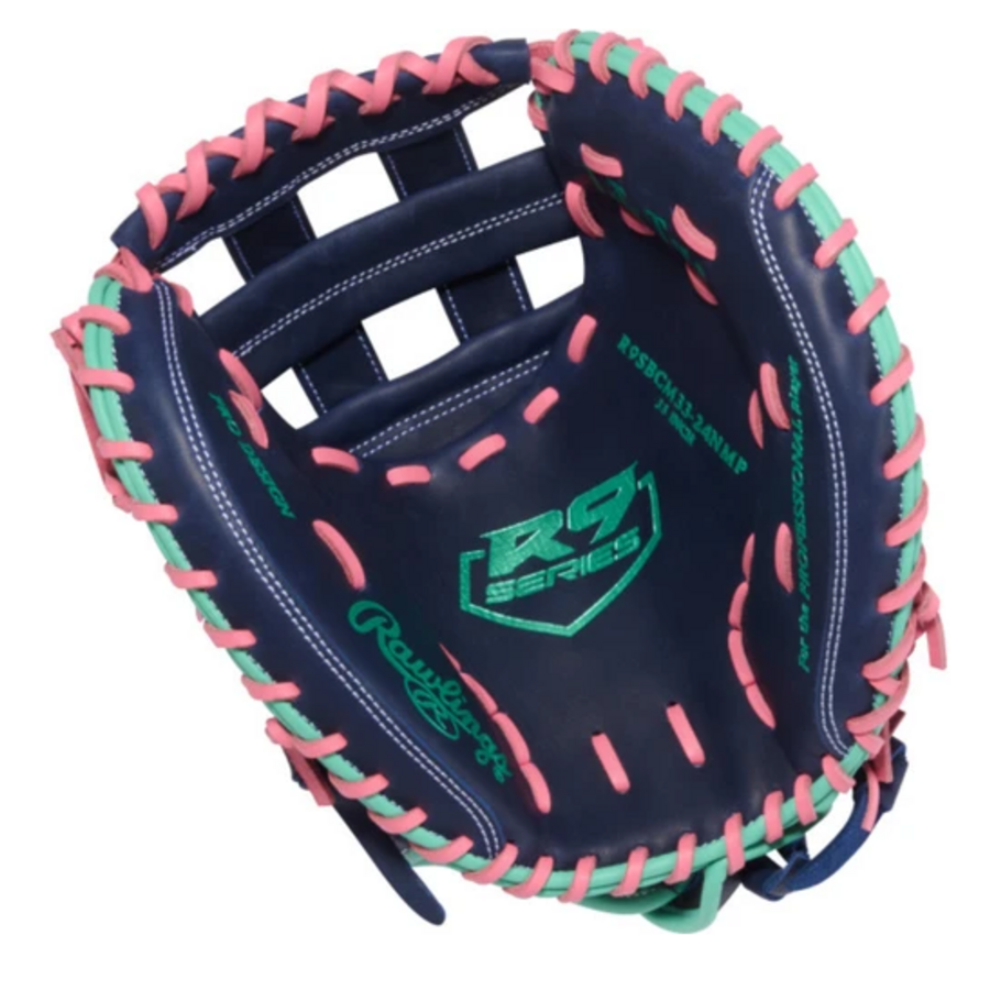 R9 Catchers Mitt Navy Pink Softball 33in