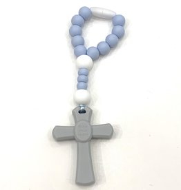 Teething Rosary Pastel Blue/White Small