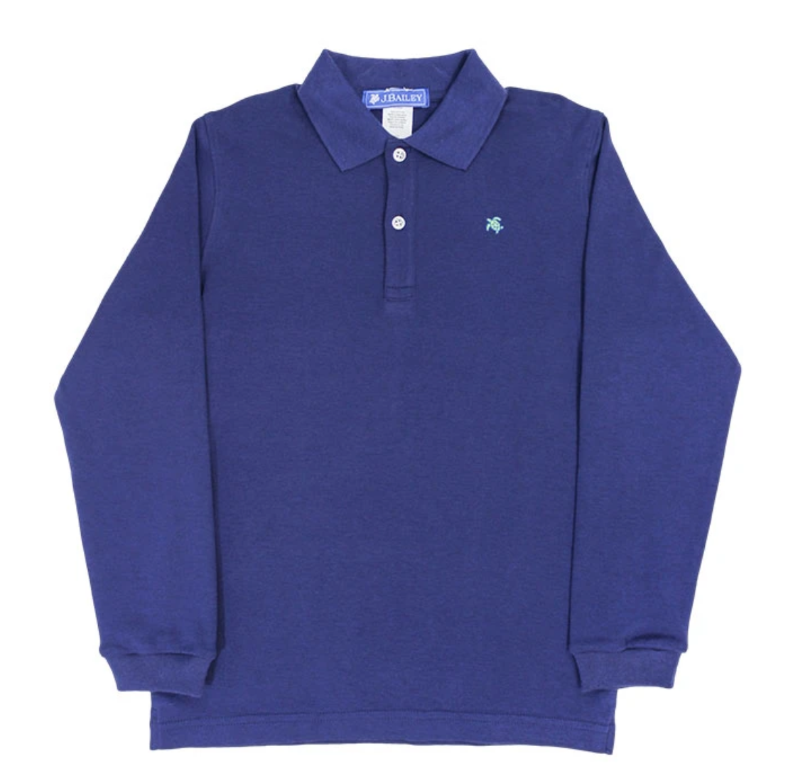 Long Sleeve Chambray Polo Shirt Mini Macarons Boutique