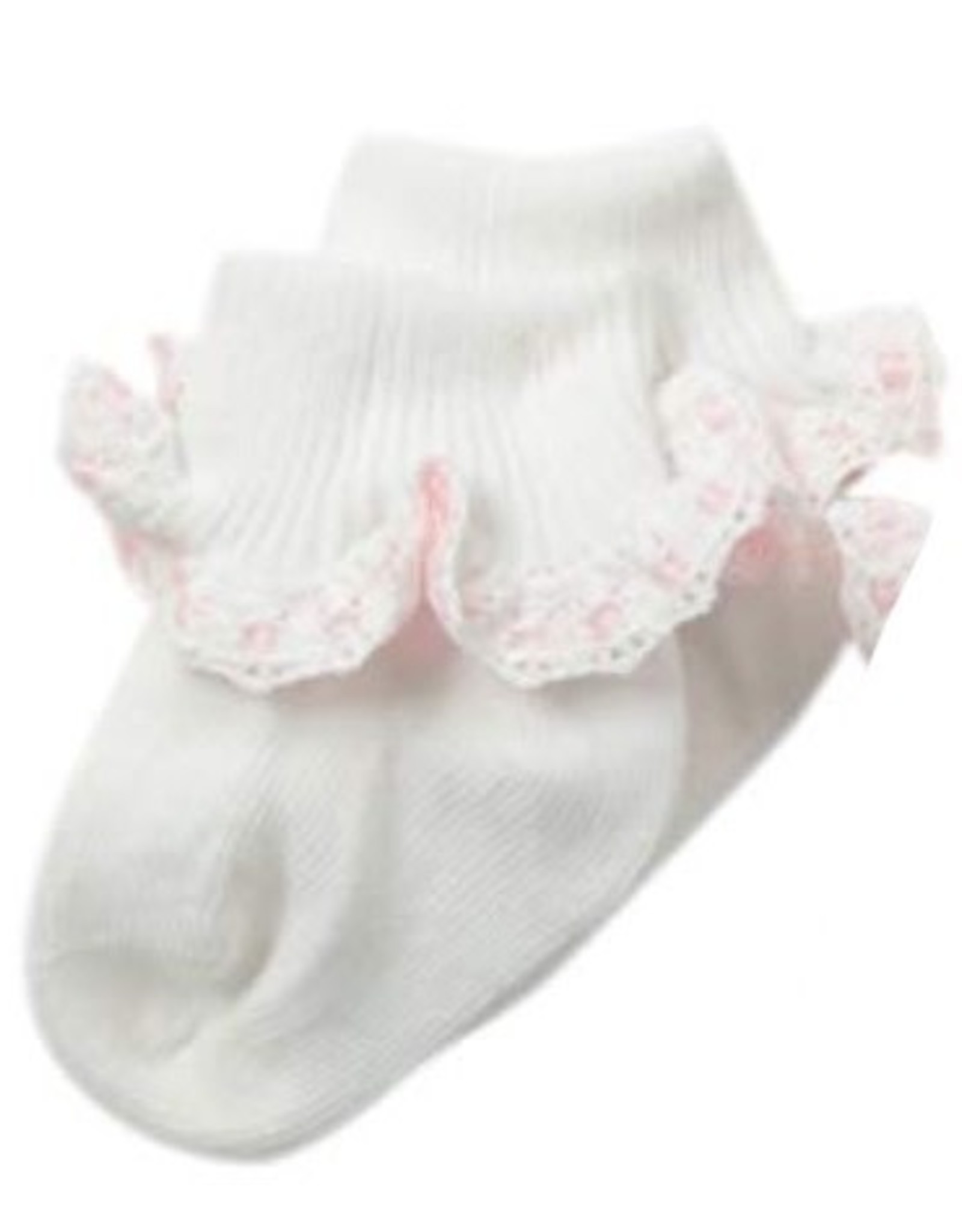 Jefferies Socks White and Pink Ruffle Ribbon Sock 2125