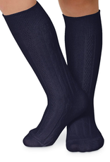 Jefferies Socks Navy Cable Knit Knee High 1625