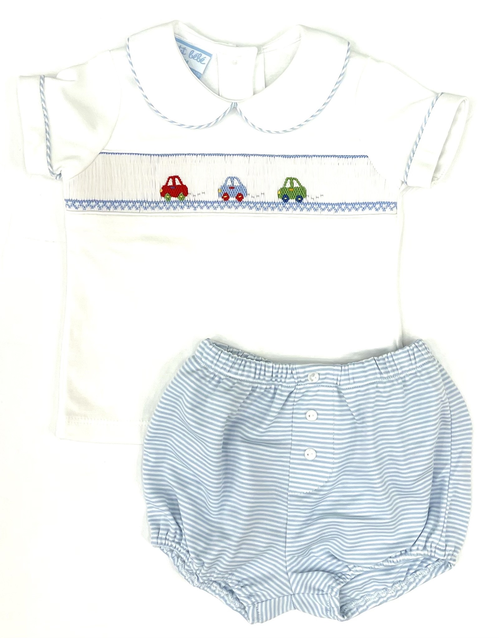 Light Blue Stripe Cars Diaper Set Mini Macarons Boutique