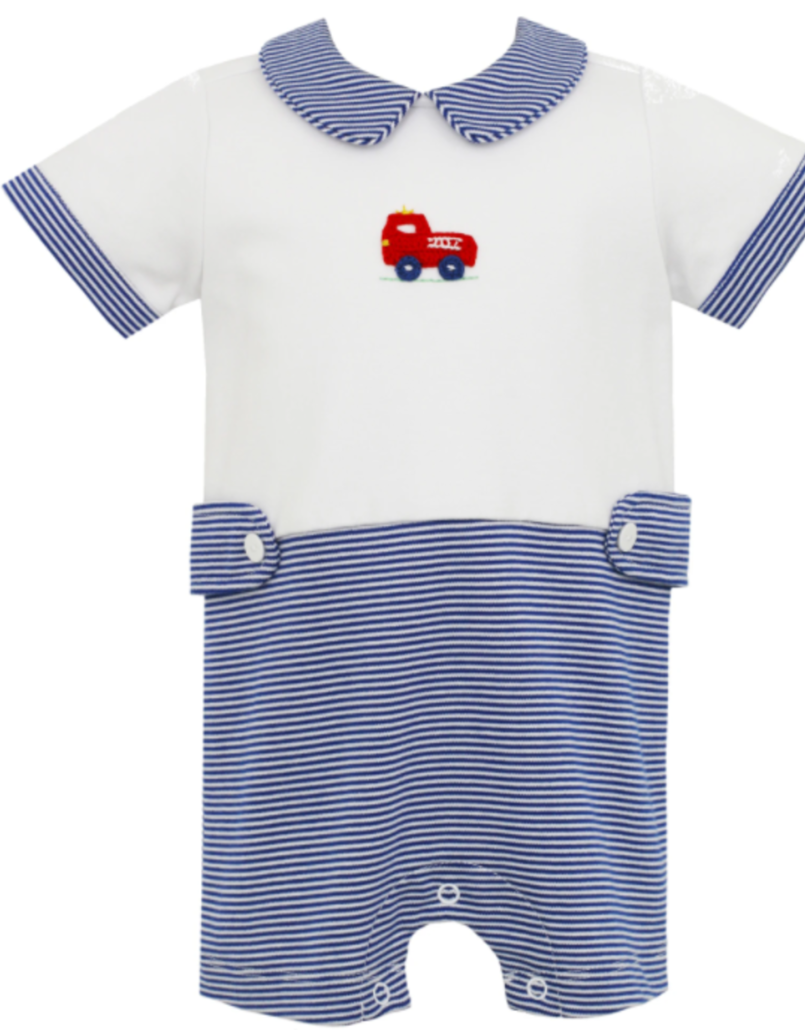 Royal Blue Stripe Knit Firetruck Bubble Mini Macarons Boutique