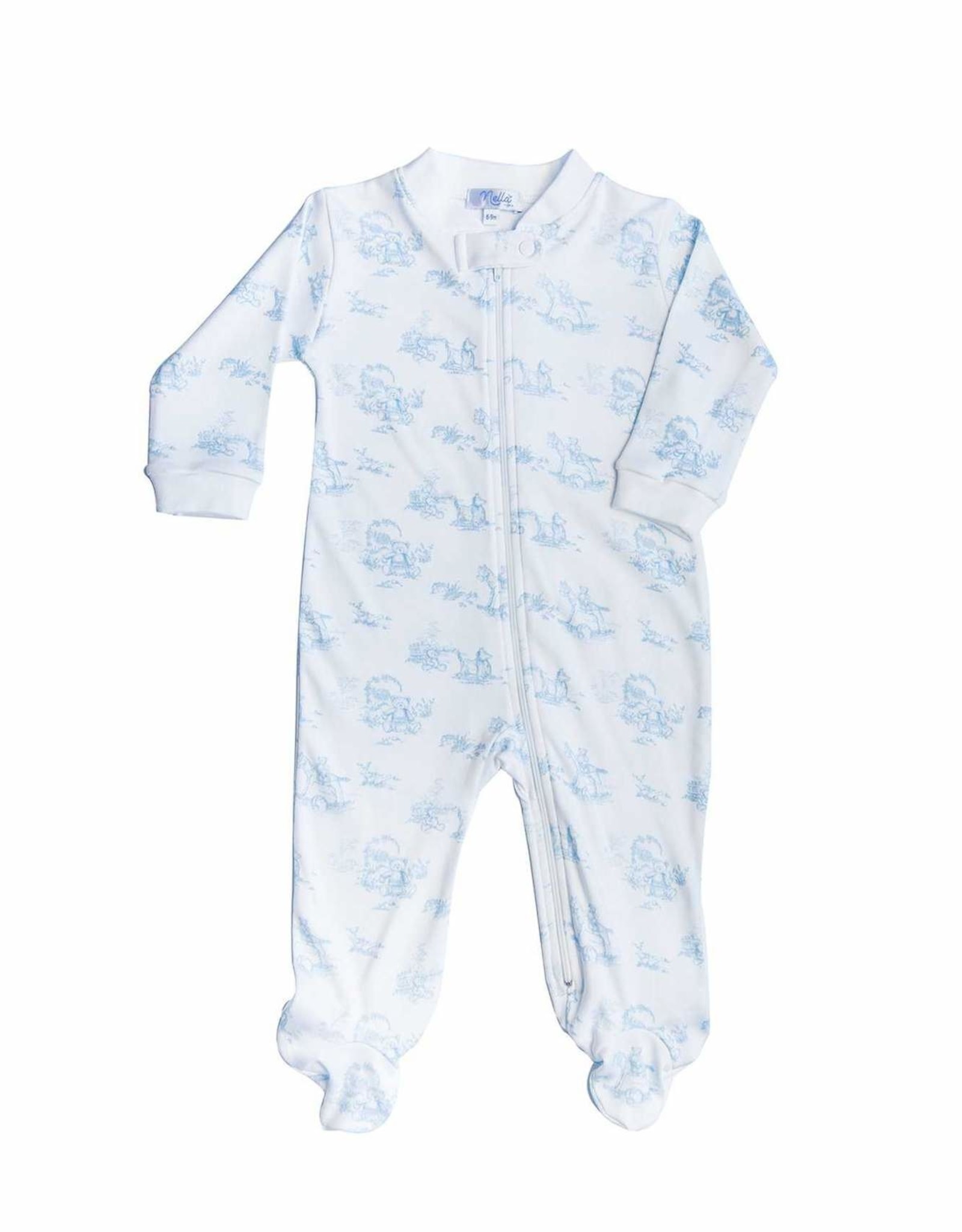 Nella Blue Toile Zipper Footie