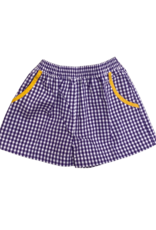 Southern Saturday Purple Gingham with Gold Trim Pocket Shorts