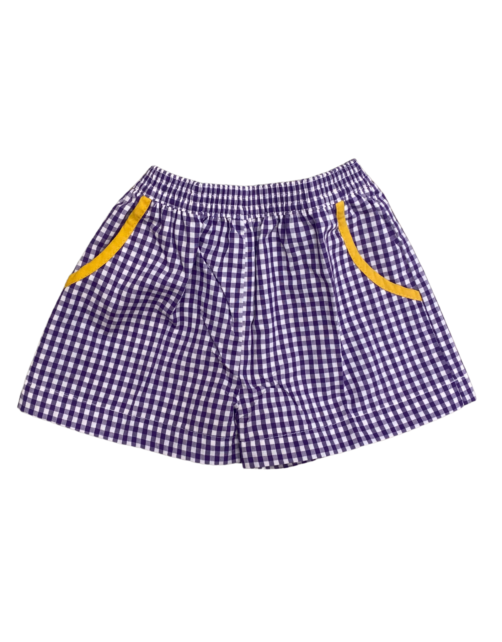 Southern Saturday Purple Gingham with Gold Trim Pocket Shorts