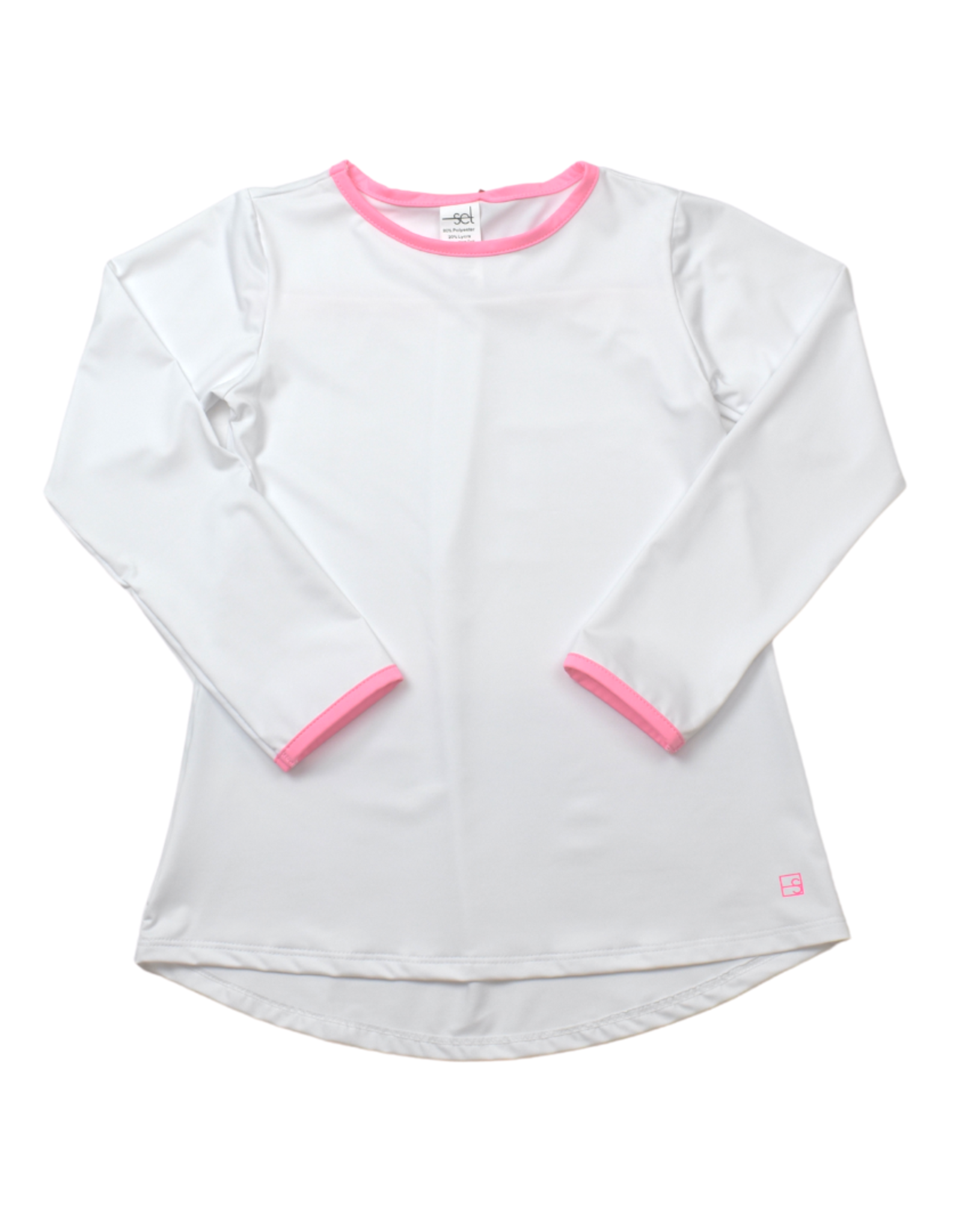 SET Lindsay Long T LS - White w/ Pink Welting